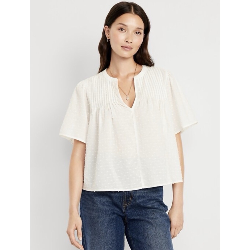 Old Navy Flutter Sleeve Swiss Dot Top White XS 100% Cotton Oversized Cropped